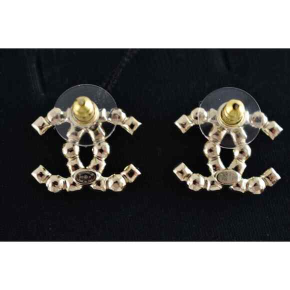 Chanel 22P Gold Black Crystal Pearl CC Logo Large Dangle Statement Stud Earrings - Picture 12 of 12